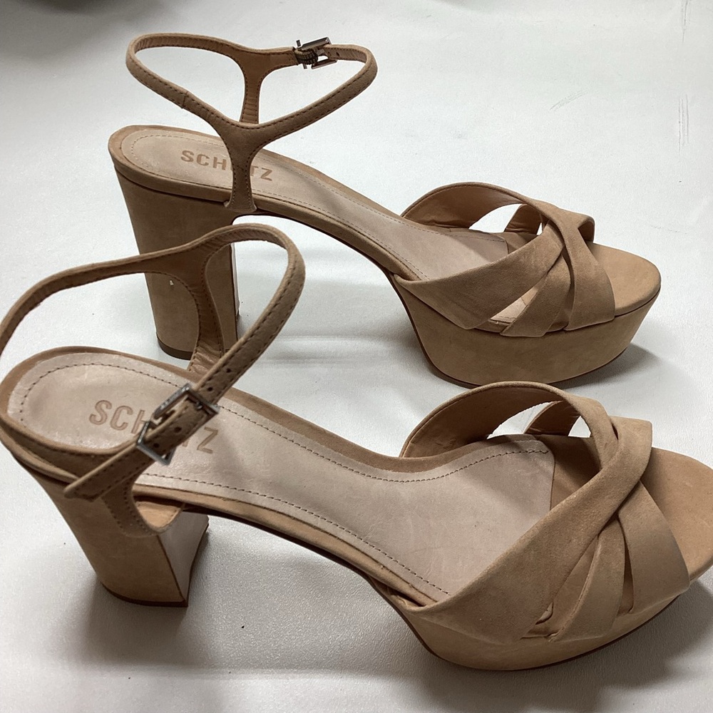 Schutz Keefa Nubuck Platform Ankle Strap Block Heel Sandals Size 11 - Picture 5 of 16